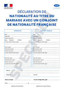 CERFA 15277-01 : Déclaration de nationalité au titre du mariage avec un conjoint de nationalité française