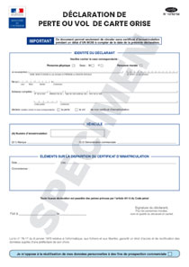 Déclaration de perte ou de vol d'un Certificat d'immatriculation