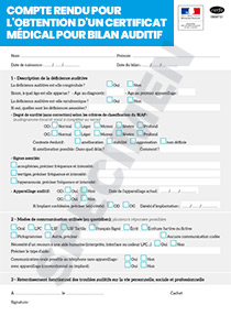 CERFA 15695-01 : Compte rendu pour l'obtention d'un certificat médical pour bilan auditif