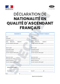 CERFA 15561-01 : Déclaration de nationalité en qualité d'ascendant français
