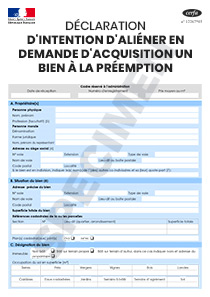 CERFA 10072-02 : Déclaration d'intention d'aliéner en demande d'acquisition un bien à la préemption
