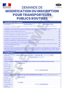 CERFA 12725-05 : Demande modification ou inscription pour transporteurs publics routiers