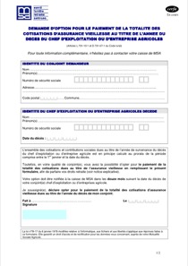 CERFA 14010-01 :  Demande d'option pour le paiement total des cotisations de l'assurance vieillesse  ( décès de l'entrepreneur )