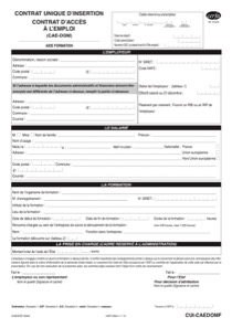 CERFA 14956-01 : Contrat Unique d'Insertion — Contrat d'accès à l'emploi ( CAE - DOM )