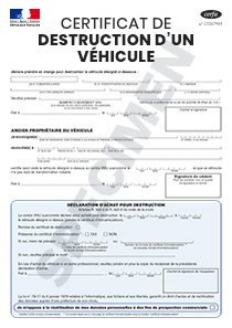 CERFA 14365-01 : Formulaire pour le certificat de destruction d'un véhicule