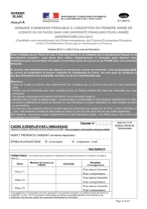 CERFA 11443-16 : Formulaire d'admission préalable dit "Dossier blanc" - ( candidat étranger résidant à l'étranger )