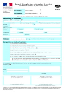 CERFA 14681-01: Demande d'inscription à une option de base du permis de conduire des bateaux de plaisance à moteur
