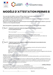 Modèle d'attestation Permis B, financement CPA CPF