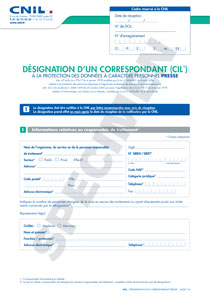 CERFA 14749-01 : Désignation d'un correspondant (CIL) à la protection des données à caractère personnel presse