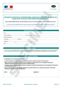 CERFA 14138-02 : Demande de certificat professionnel individuel d'éleveur de poulets de chair