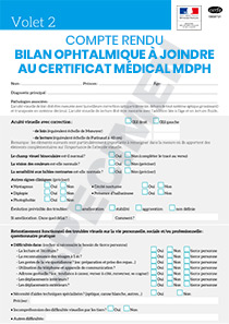 CERFA 15695-01 : Volet 2 Compte rendu bilan ophtalmique à joindre au certificat médical MDPH