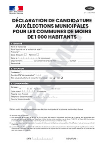 CERFA 14996-01 Déclaration de candidature aux élections municipales pour une commune (de moins de 1 000 habitants)