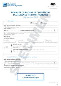 CERFA 11789-01:  Demande de rachat de cotisations d'assurance vieillesse agricole