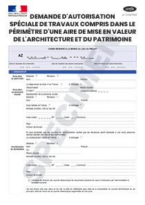 CERFA 14433-02 : Autorisation de travaux dans le périmètre d'une aire de mise en valeur de l'architecture et du patrimoine (AVAP)