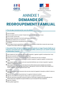 CERFA 11436-05 Annexe 1 liste des pièces à joindre au formulaire de demande de regroupement familial