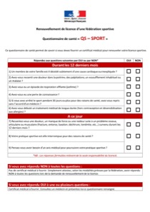 CERFA 15699-01: Renouvellement de licence d'une fédération sportive - Questionnaire de santé QS Sport