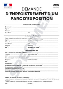 CERFA 14332-01 : Formulaire de demande d'enregistrement d'un parc d'exposition