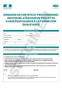 CERFA 14144-02 : Demande de certificat professionnel individuel d'éleveur de poulets de chair équivalence à la formation qualifiante