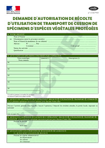CERFA 11633-02 : Demande d'autorisation de récolte d'utilisation de transport de cession de spécimens d'espèces végétales protégées
