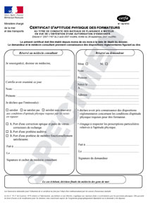CERFA 14674-01 : Certificat d'aptitude physique des formateurs au titre de conduite des bateaux de plaisance à moteur