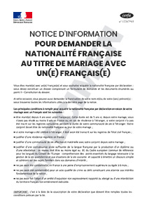 CERFA 51949-02 : Notice de demande de nationalité française par mariage