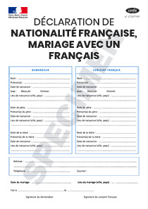CERFA 15277 : Déclaration de nationalité française, mariage avec un français