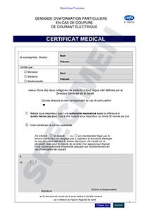 CERFA 10402-02 : Certificat médical, demande d'information particulière en cas de coupure de courant électrique