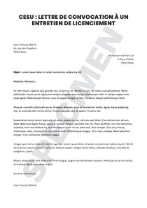 CESU : Lettre de convocation à un entretien de licenciement