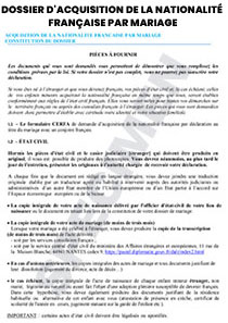 Notice pour la constitution d'un dossier d'acquisition de la nationalité française par mariage