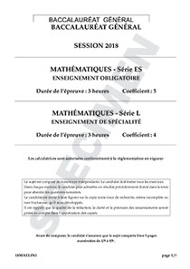 Sujet du Baccalauréat Mathématiques 2018 - Spe