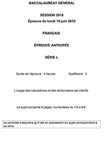 Sujet du Baccalauréat de Français 2018 - PDF