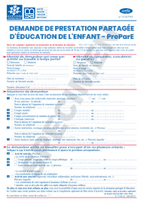 CERFA  12324-05 : Demande de Prestation partagée d'éducation de l'enfant - PreParE